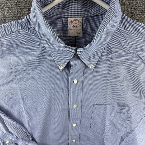Brooks Brothers Blue Traditional Cotton Non-Iron Check 18 4/5 Button-Down Mens - Picture 1 of 11